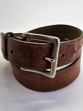 Larry Mahan Brown Genuine Leather Belt w/ Brushed Silver Square Buckle Size 38